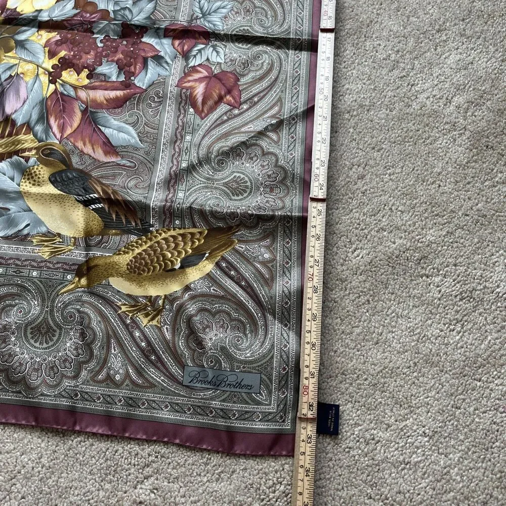 Vintage Brooks Brothers Scarf 100% Silk Italy Floral Fruit Birds Square 34